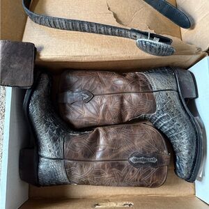 Men's Genuine Western Leather Cowboy Boots SET with matching belt & wallet